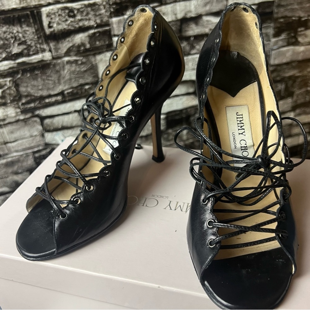 Jimmy Choo Black Lace-Up Heels